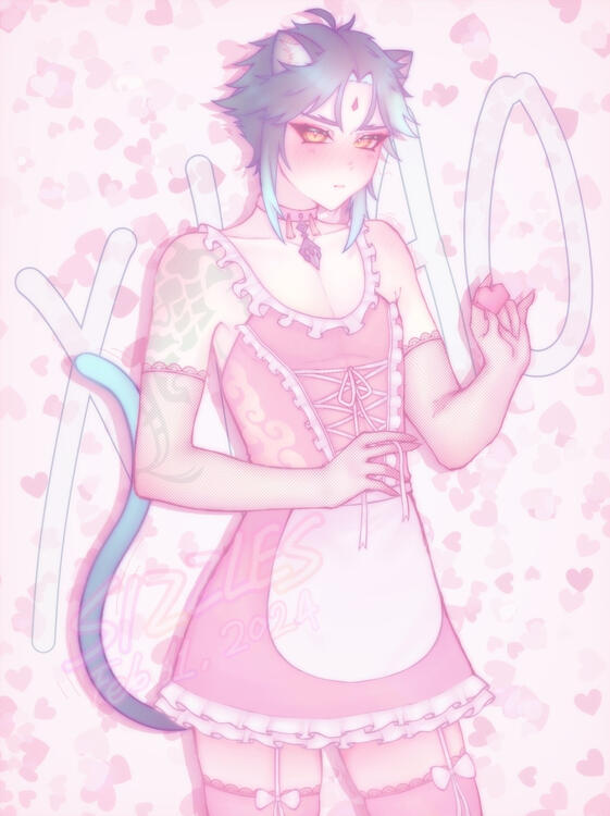 Catboy maid Xiao thigh up